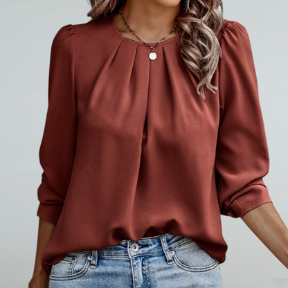 Teodora – Stilvolle Bluse mit Spitzen-Puffärmeln