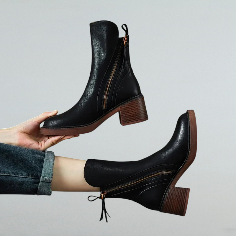 Silvia - Stiefeletten mit Reißverschluss und Blockabsatz